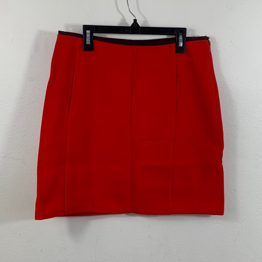 Sfizio Pencil Skirt Womens Size 6 Red Wool Front Pleat Pockets Purple Lining